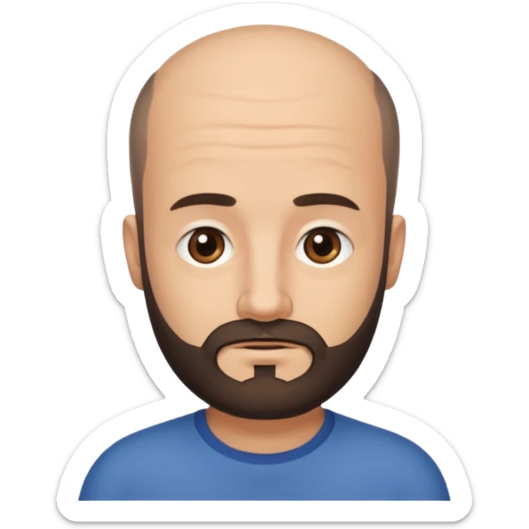semi balding man with super short hair and has a beard. dark brown eyes and brown beard  sticker