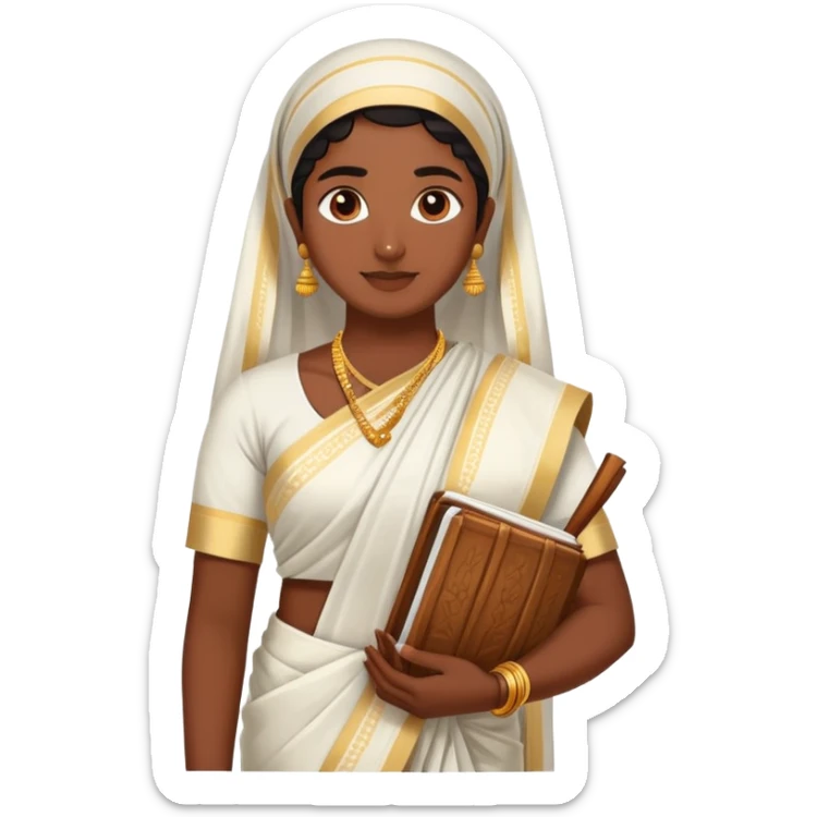 Malayali person in traditional Kerala attire with mundu and kasavu saree sticker