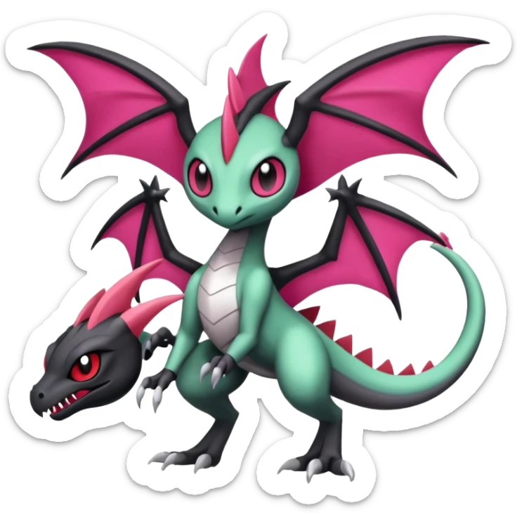 Magenta, black and white Meloetta-Flygon-Gorebyss-Salandit-Gargoyle-Pokémon-Fakémon-creature-fusion-hybrid sticker