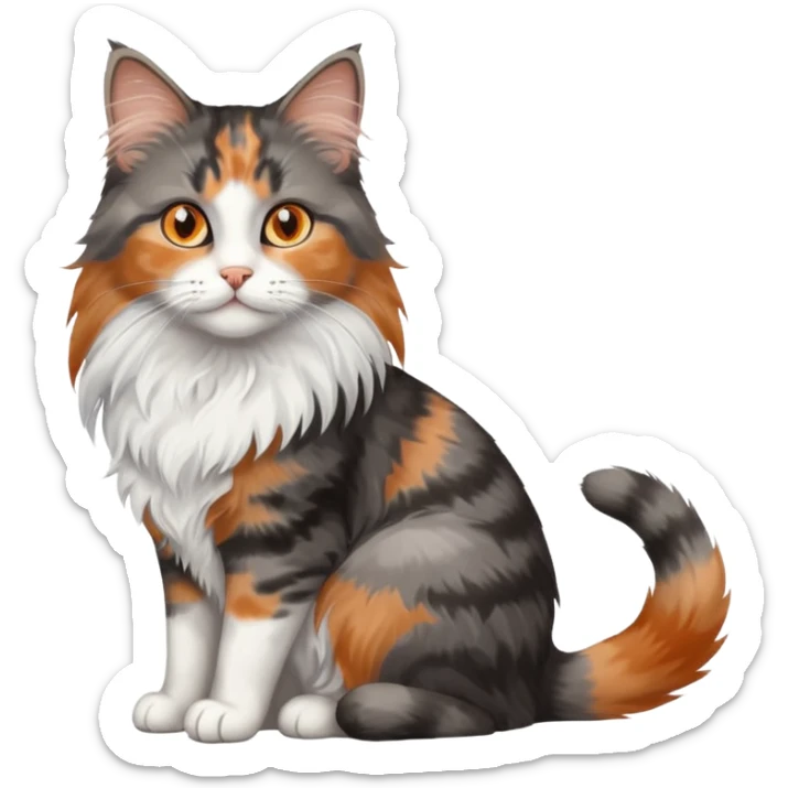 longhair calico cat with blue eyes and longhair grey tabby cat with orange eyes sitting together sticker
