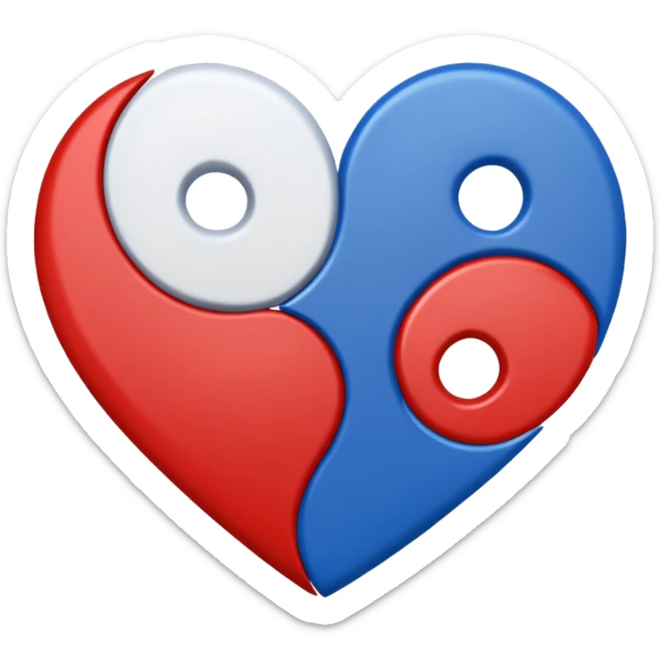 Make a yin yang like heart emoji with the colors being blue and red and no white parts, with two holes and not three and no empty parts left out, make the heart completely filled up sticker