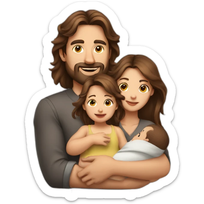 Brown hair father, long Brown hair mother holding a baby sticker