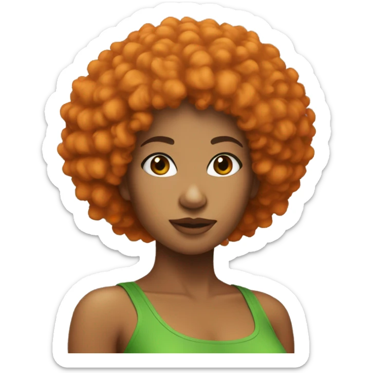 Mixed girl with orange Afro and green tube top sticker