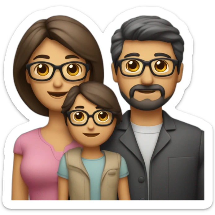 Familia 2 personas papá moreno con tupé gafas y barba mamá con corte bob sticker