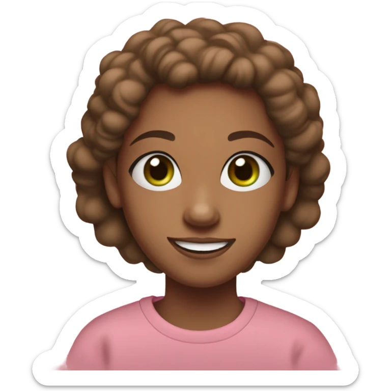 young teenage girl with brown shirt and green eyes and freckles and pink sweat shirt with big smile and nose ring  sticker