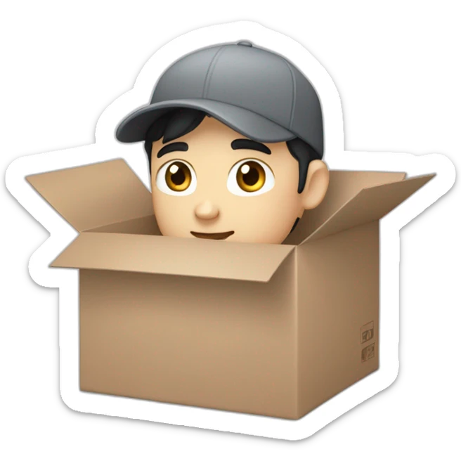 Pale skinned fit Man with black hair in a gray cap and dark gray polo T-shirt keeping a packed box into his hands sticker