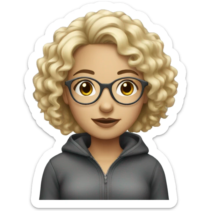 Realistic blonde Girl with curly hair and Grey round glasses sticker