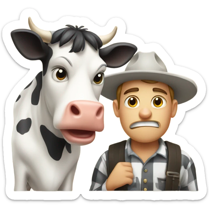 cow and calf togethera suspicious cow and angry farmer  sticker