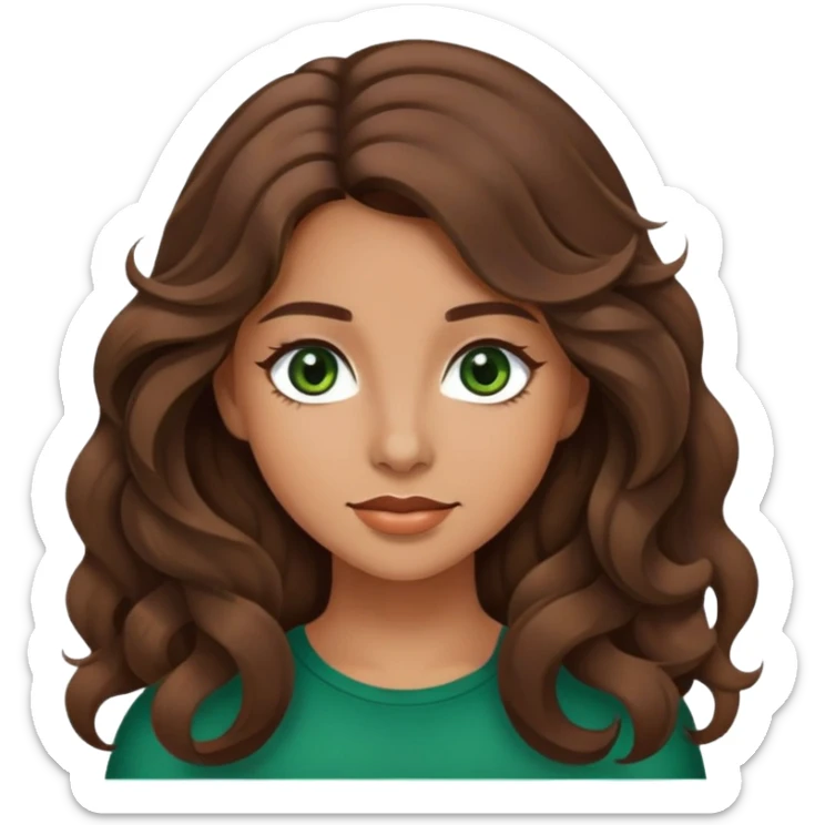 Beautiful girl, brown hair, wavy hair, long hair, dark green eyes, hispanic sticker