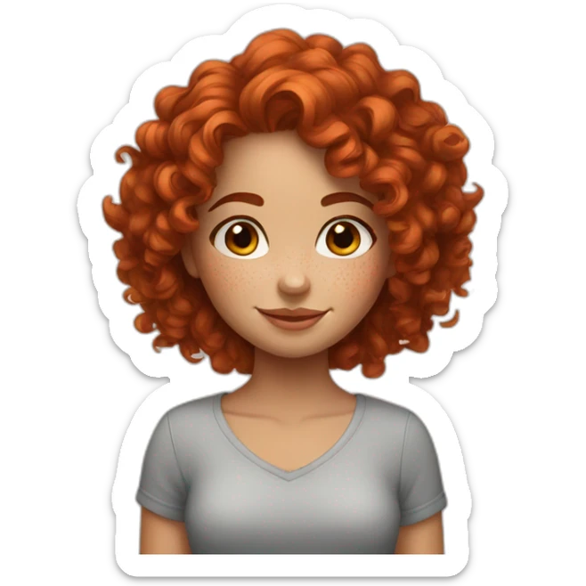 Red head girl, with beautiful curly hair and freckles, brown eyes! sticker