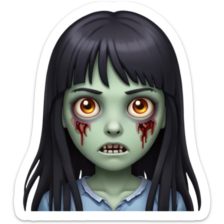 iOS emoji of an zombie girl with dark long hair with bangs sticker