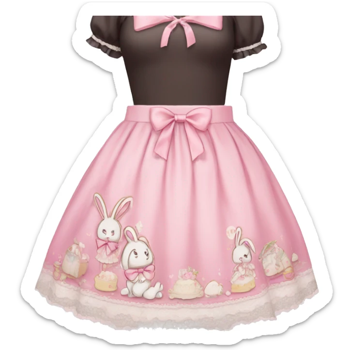 kawaii pink lolita skirt with lace, cute bunnies and bows on dress sticker