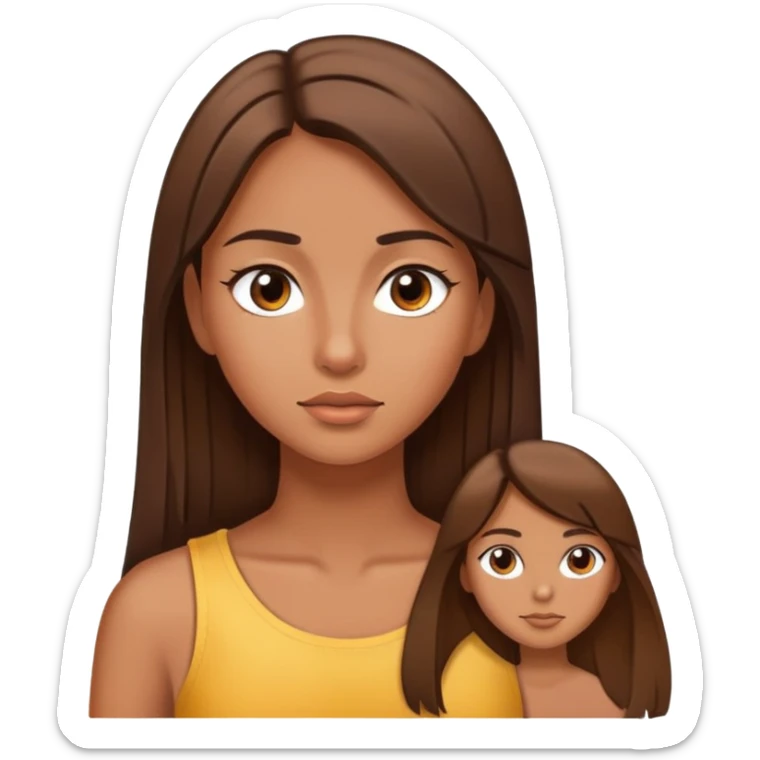 a girl with straight brown hair and tanned skin, side eye sticker