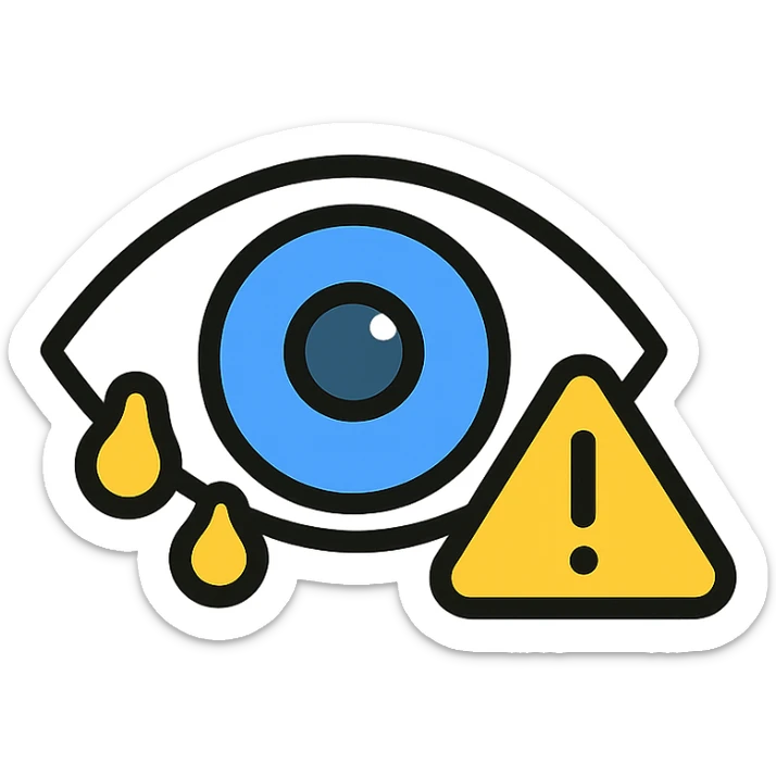 stylized eye with a warning sign and yellow pus at the edge sticker