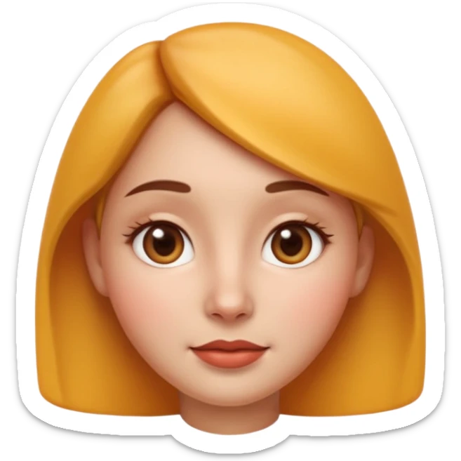 Ultra high quality 3D emoji style female avatar, Apple emoji inspired, smooth realistic 3D render.
Young woman with symmetrical cute face, soft rounded cheeks, small nose, glossy lips, big expressive brown eyes with subtle shine. sticker