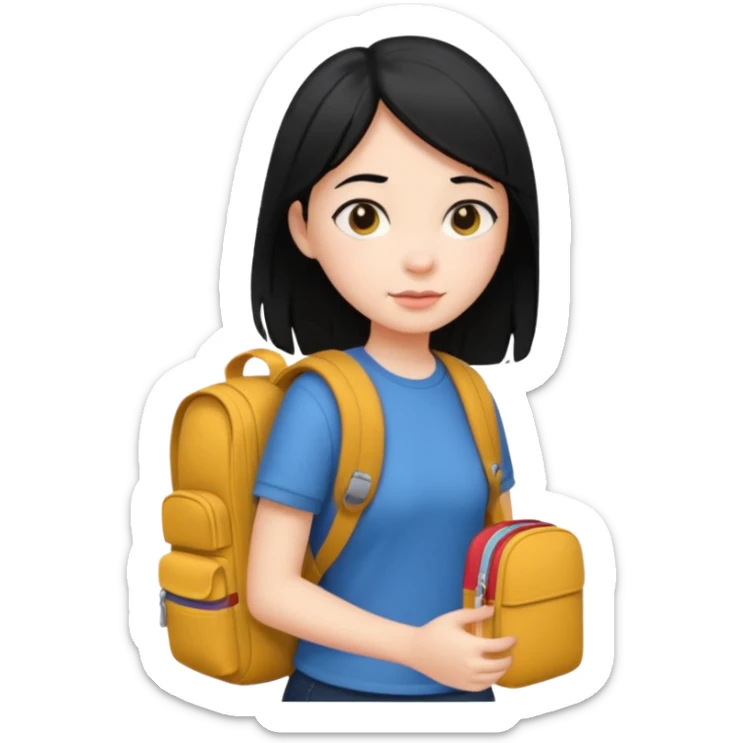 girl with black hair in short sleeves going to school sticker