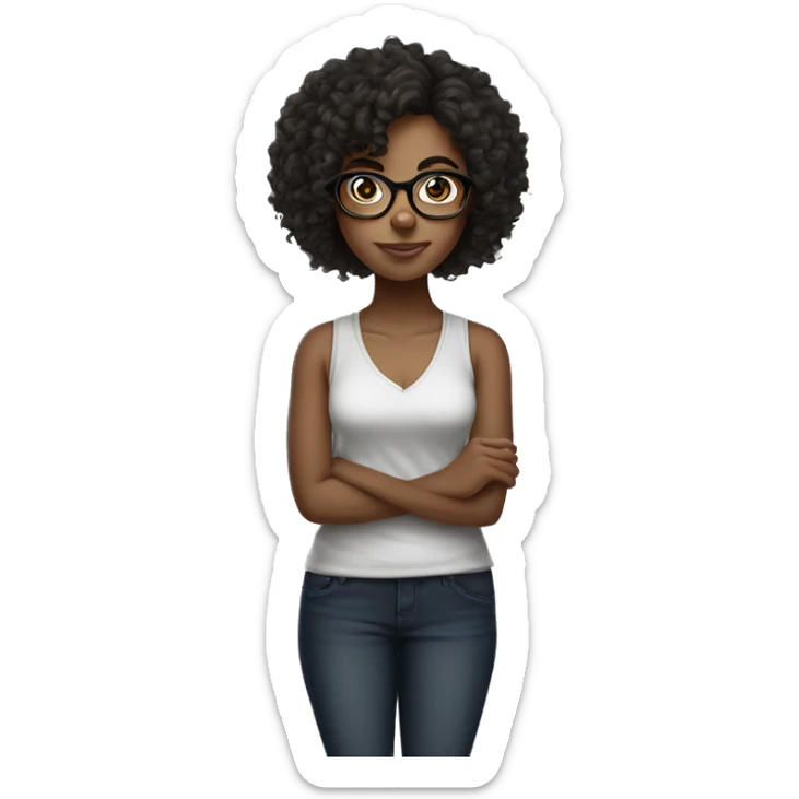 Middle weight curly girl columian with glasses dark hair sticker