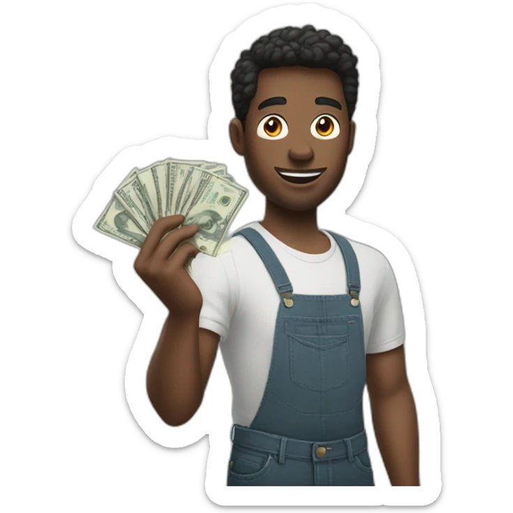 A man holding a TikTok logo in one hand and money in one hand sticker