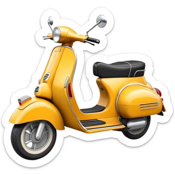 Cinematic Realistic Vespa Scooter Emoji, depicted as a stylish vintage Vespa with sleek retro design and vibrant colors, rendered with crisp textures and dynamic sunlit lighting that captures its iconic Italian charm. sticker