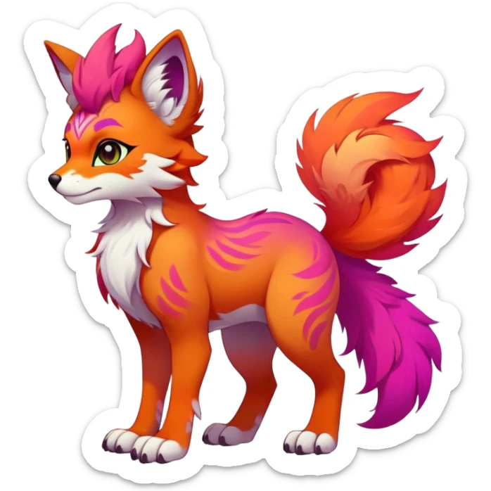 Male, masculine, Neon-colored multi-colored cute cool exotic Falvie-Fionbri-fantasy-creature-fursona, full body, with markings sticker