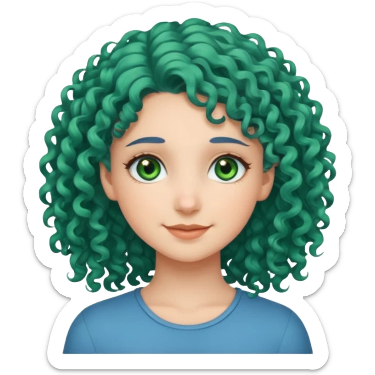 Girl with curly blue hair, green eyes, and very fair skin. sticker
