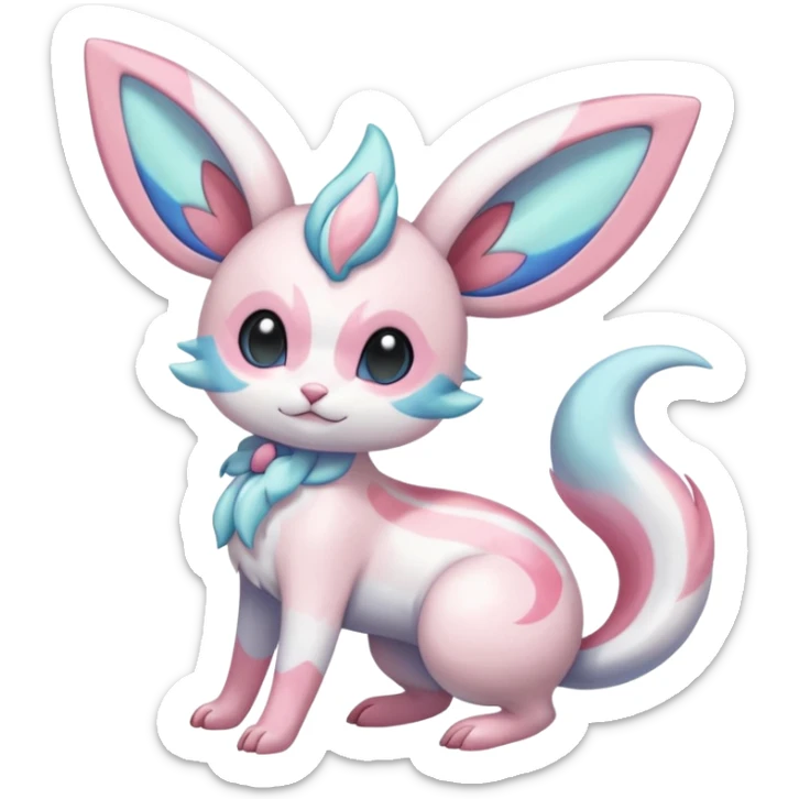 Shiny iridescent white albino Meloetta-Sylveon-Espurr-Palkia-Minccino-Chinchilla-fusion-animal-hybrid-creature, full body  sticker