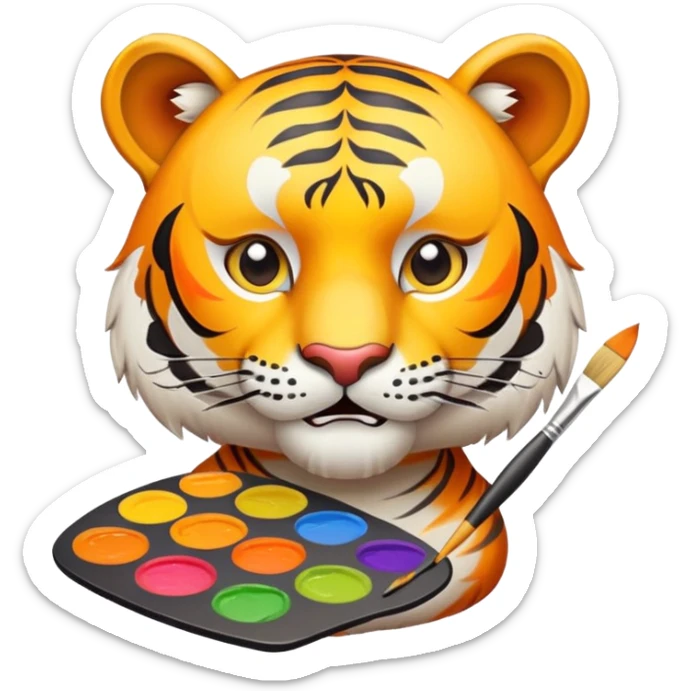 artist tiger face with palette and paintbrush for Twitch emote sticker