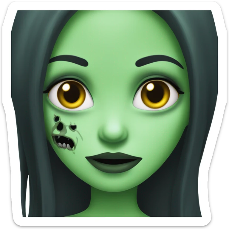JUST ONE BRUNETTE zombie girl in horror green skin and long black hair sticker