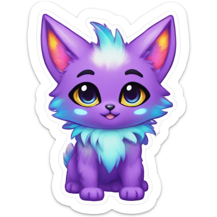 Anthro Fluffy Cool Cute Magical Elemental Shiny Colorful Neon Vibrant Colors Sparkle Kemono-style Chibi Fantasy-Animal-Fakémon-Pokémon-Hybrid Fur Sona Aesthetic Full Body Sticker sticker