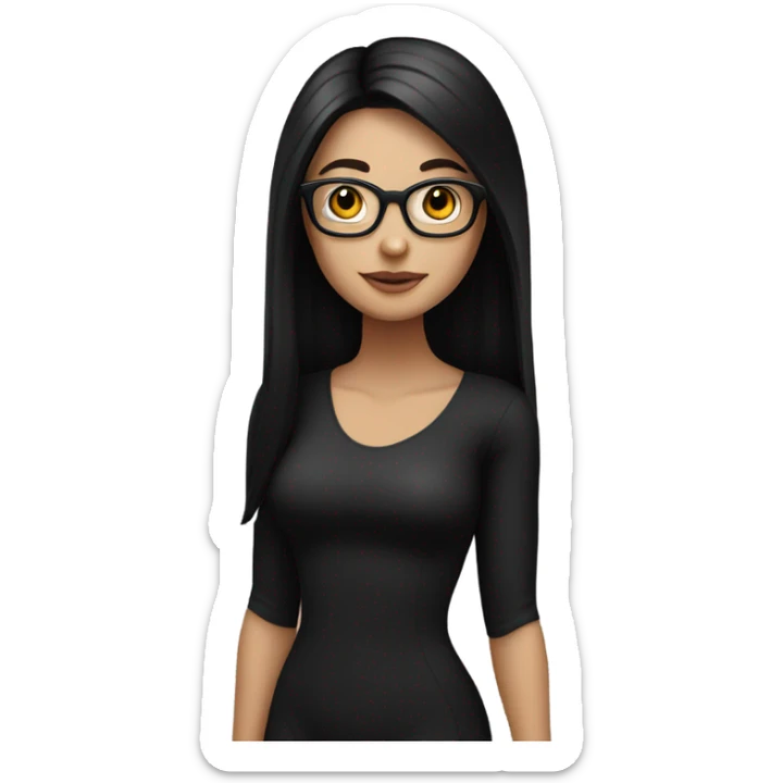 White girl with long straight black hair wearing a black bodysuit and glasses full body sticker