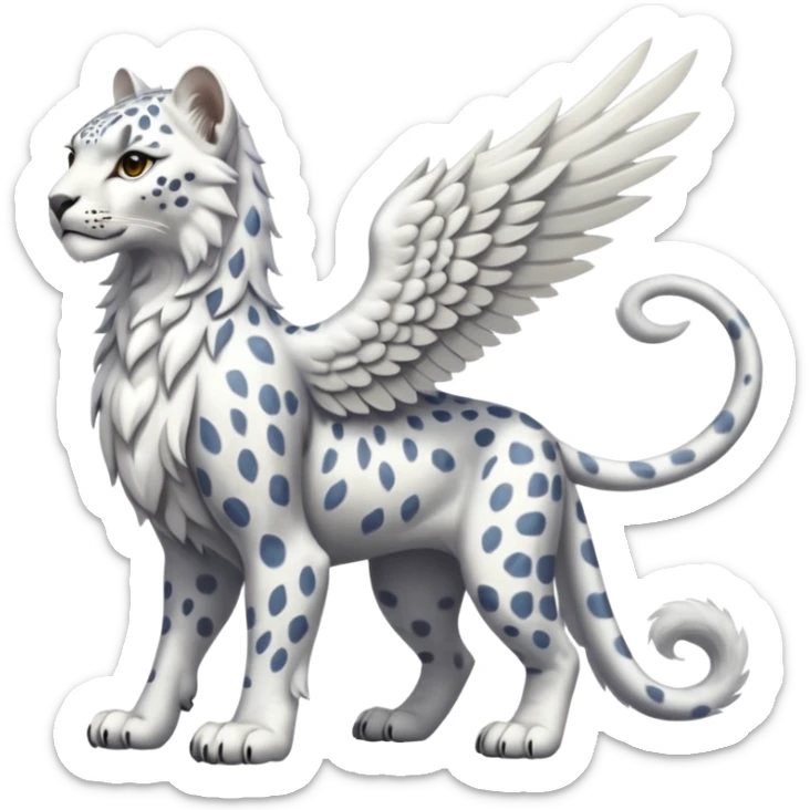 Albino white-furred Snow-Leopard-Gryphon-griffin-chimera-hybrid, full body sticker