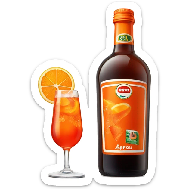 A glass of aperol spritz and a bottle of aperol drink right next to it sticker
