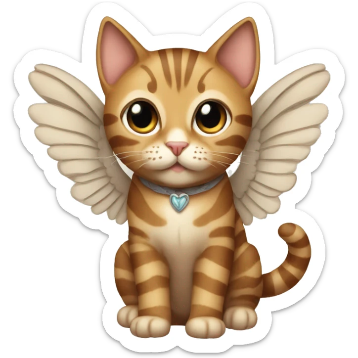 An adult and entiere brown striped cat with angel’s wings sticker