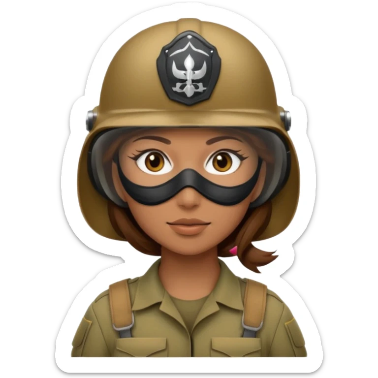 woman soldier with brown hair and wearing mask sticker