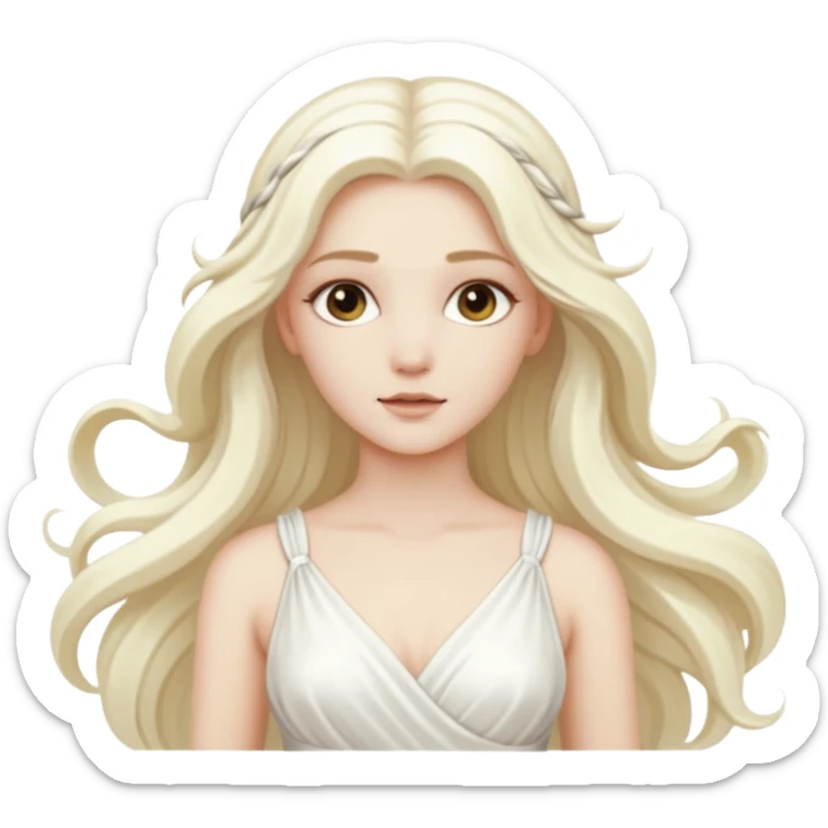 Aura, Breeze Goddess from Rome Mythology with long white blonde hair, white outfit sticker