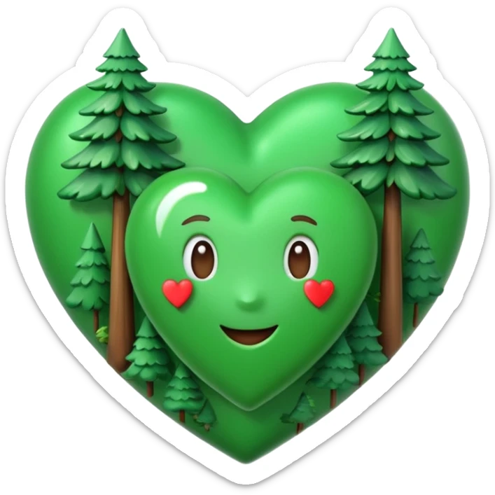 a big green heart emoji inscribed on it "I love you Candy"  with small pine trees behind it sticker