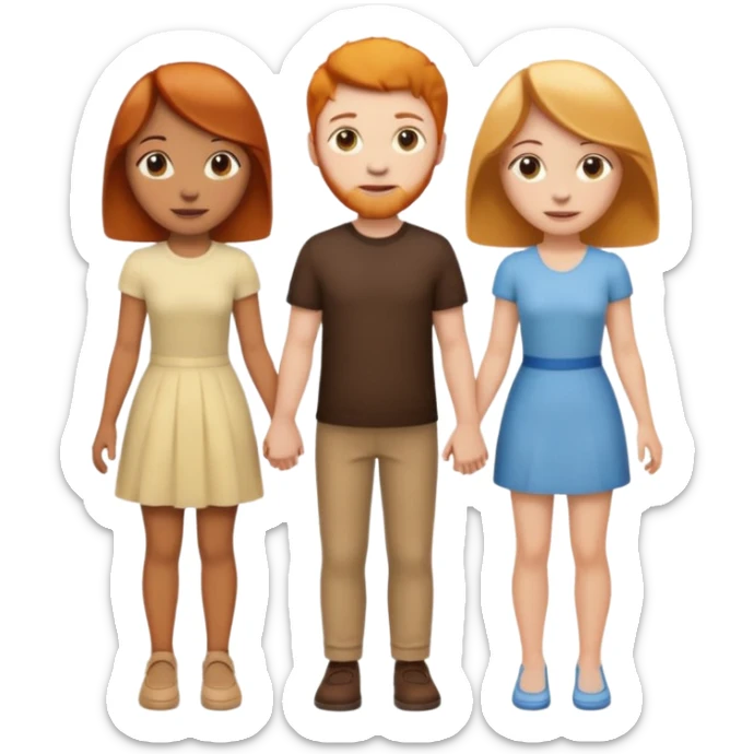 3 emojis holding hands, ginger girl on the left, brunette man in the middle, blonde on the right sticker