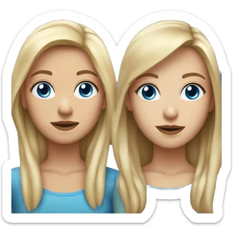 two women portrait one with long blonde hair and blue eyes the other with short brown hair and brown eyes  sticker