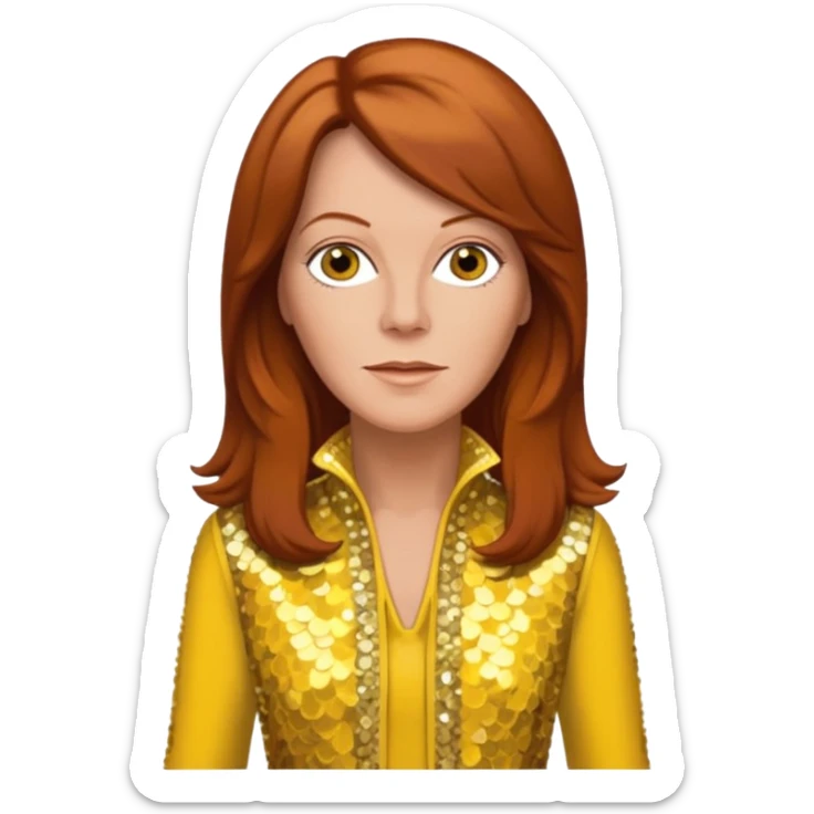 Anni-Frid Lyngstad from ABBA with long reddish brown hair, yellow sequin outfit  sticker