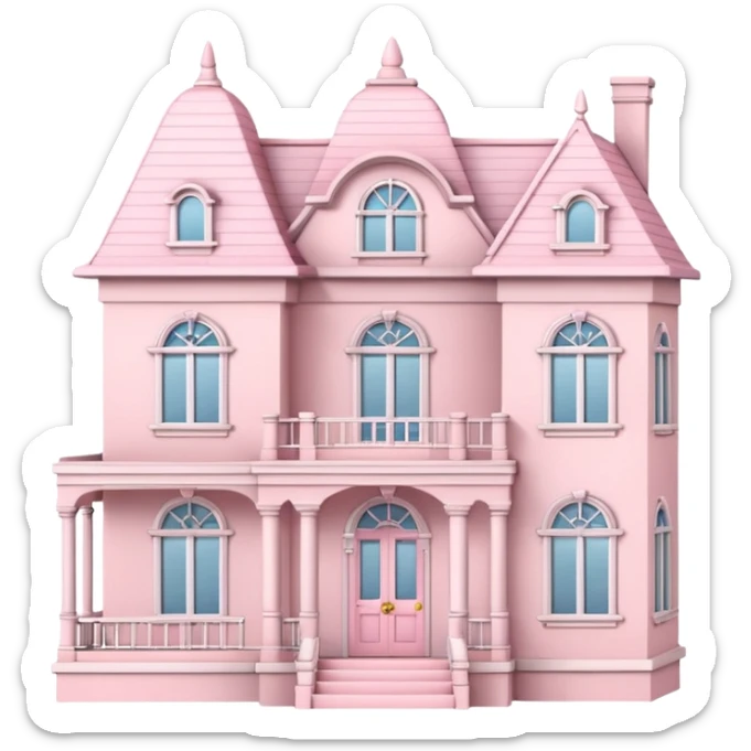 baby pink dollhouse mansion with miniature furniture  sticker