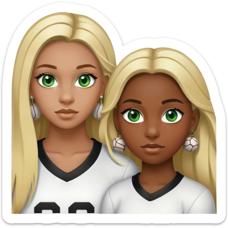 Black girl with Chanel earrings, green eyes.with Long blonde hair with edges. With a football tight end white with brown hair  sticker