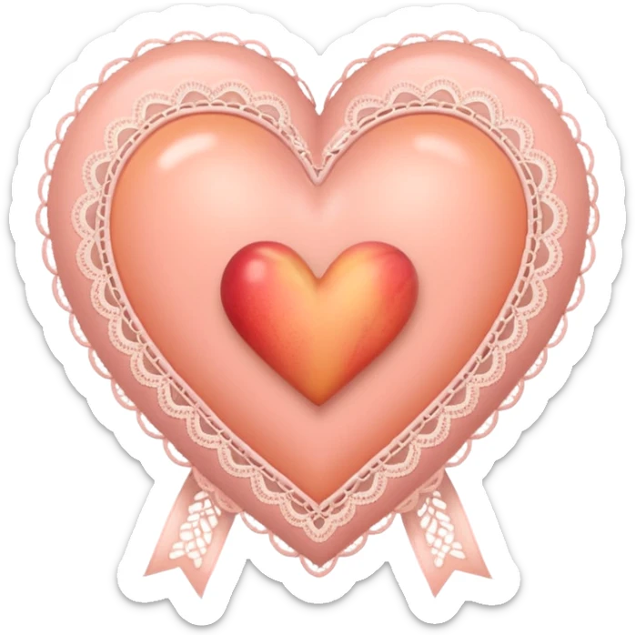 cute baby pink peach colored heart with lace trimming and with a lace ribbon sticker