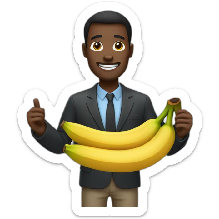 Un homme noir tiens une grande banane dans ses mains sticker