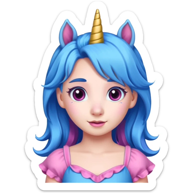 Unicorn with a pink dress and blue hair  sticker