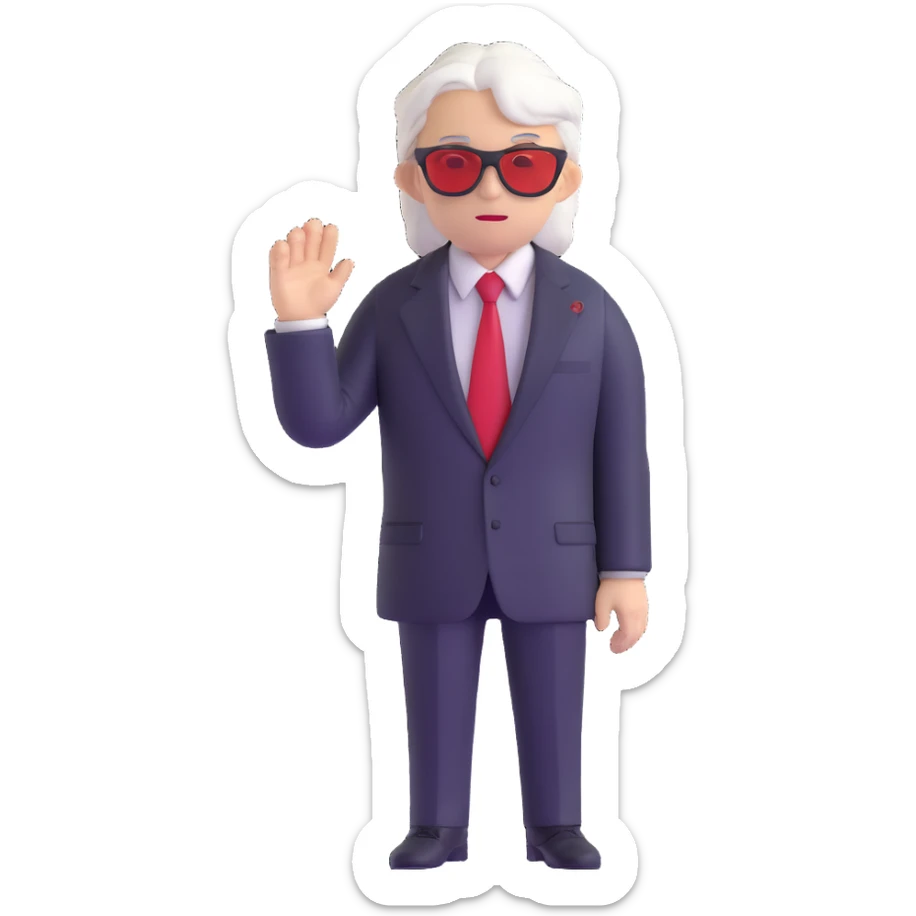 Satoru Gojo anime character with white hair, black suit, red tie, and sunglasses sticker