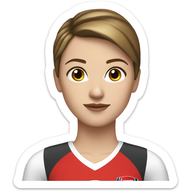 Pretty white woman with short brown hair wearing an Arsenal jersey and black leggings sticker