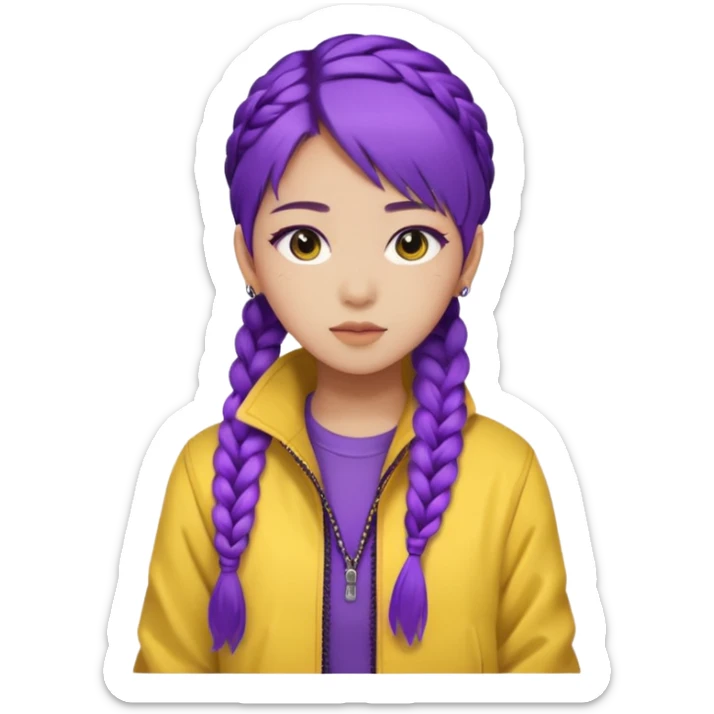 kpop hunters Rumi purple hair asian, yellow jacket and hair one large braid sticker