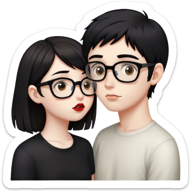 Nerd boy with brown hair kissing emo girl with black hair and no glasses sticker
