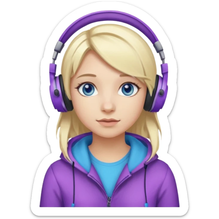 girl blond with purple highlights hair blue eyes and wearing headphones sticker