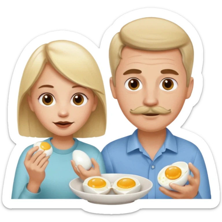 White blonde girl and white man with brown thin hair and brown mustache eating eggs  sticker